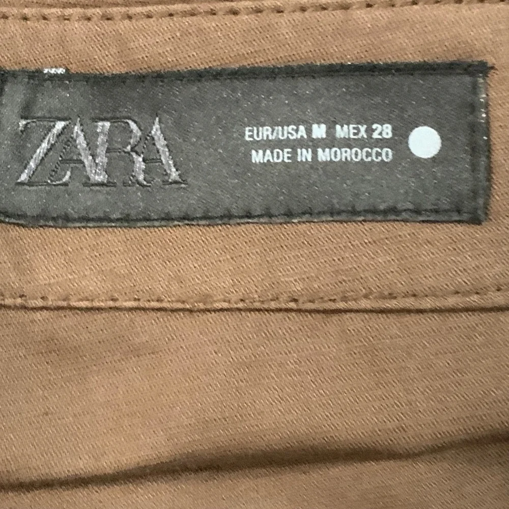 Zara Brown Cotton Linen High Waisted Side Slit Wide Leg Tulip Pants Size M NWT